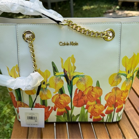 Calvin Klein Hayden Saffiano Leather East/West Top Zip Chain Tote Iris Multi - Picture 13 of 16